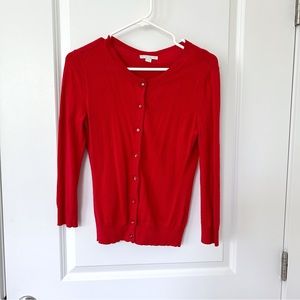 New York and Co Button down long sleeve red cardigan, size XS